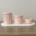 Kit Higiene Porcelana (3 Peças - Rosa) + Bandeja MDF