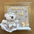 Quadro Maternidade Ursinha Zoe (Bege) - Borboleta Dourada (Fundo Bege)
