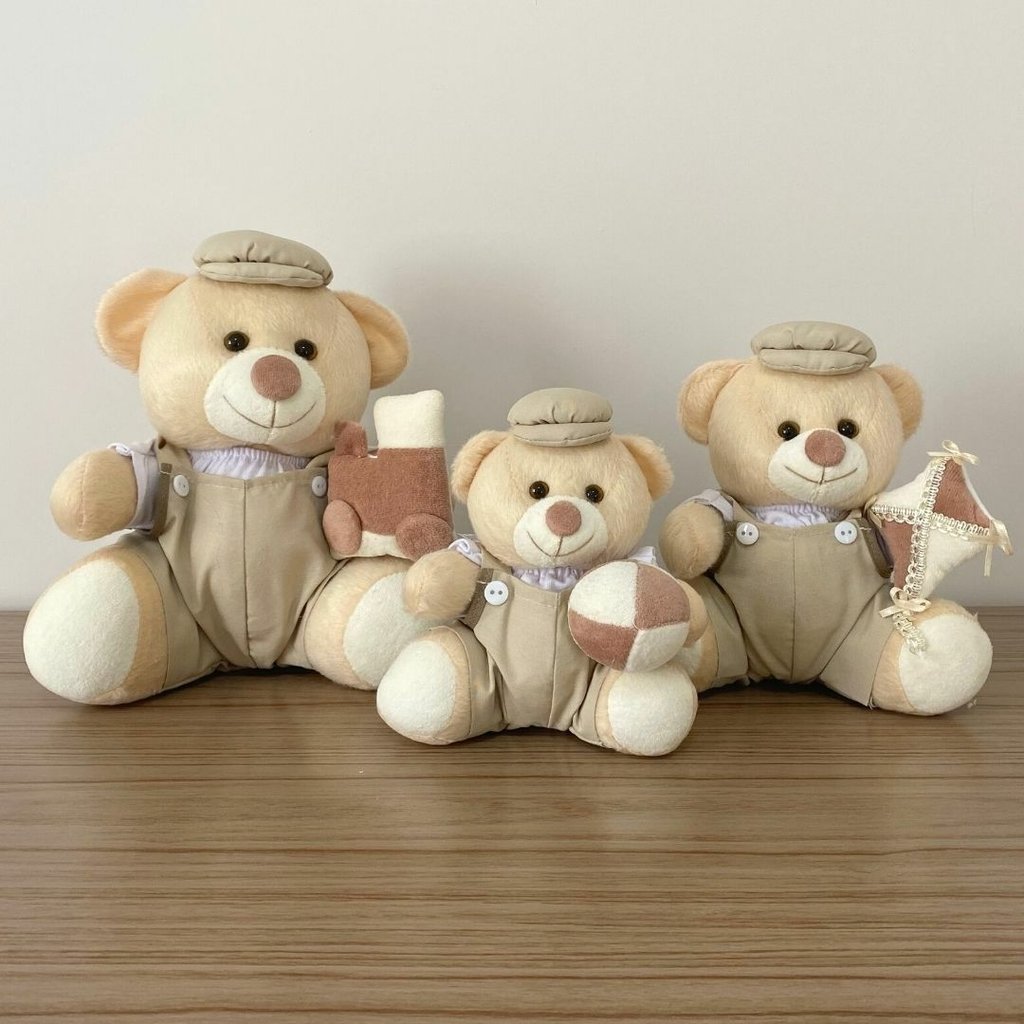 Urso De Pelúcia Com Brinquedo (Trio - Bege)