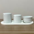 Kit Higiene Porcelana (3 Peças - Branco) + Bandeja MDF