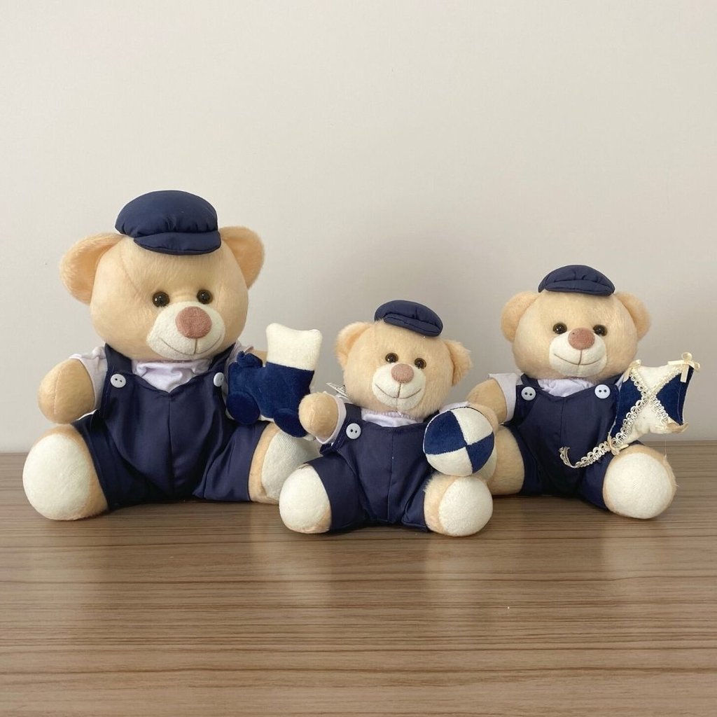 Urso De Pelúcia Com Brinquedo (Trio - Azul Marinho)