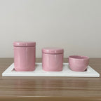 Kit Higiene Porcelana (3 Peças - Rosé) + Bandeja MDF