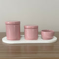 Kit Higiene Porcelana (3 Peças - Rosé) + Bandeja MDF