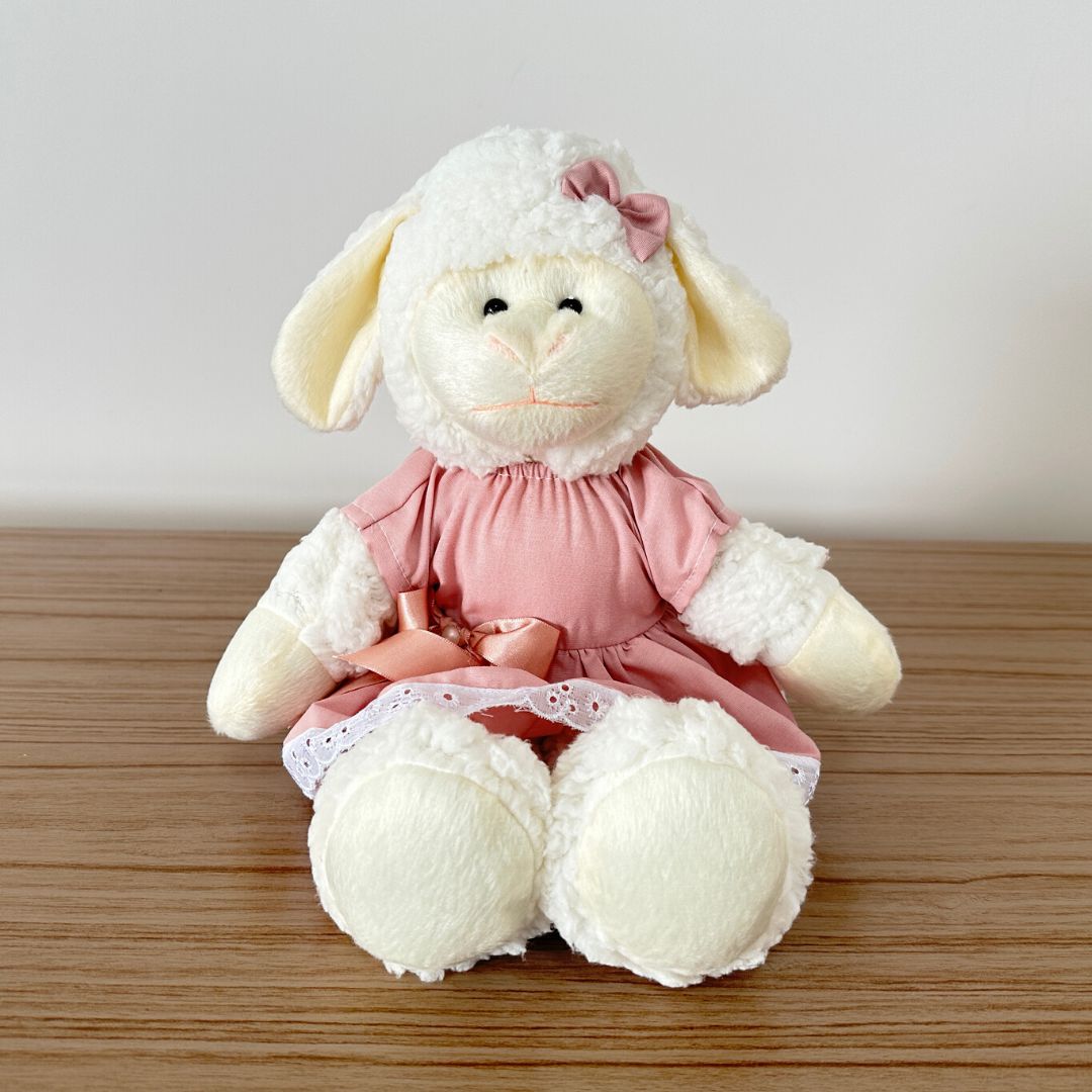 Ovelha de Pelúcia Perna Longa (Trio - Vestido Rosé)
