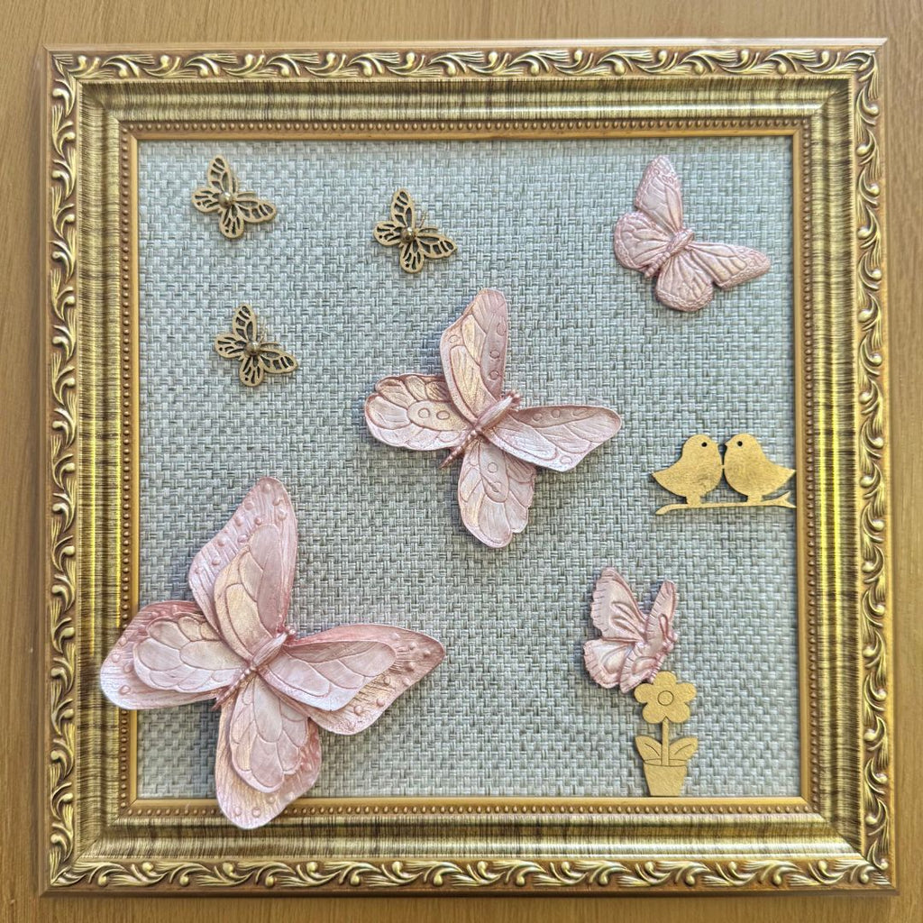 Quadro Borboleta Rosa Rosé (Fundo Bege)