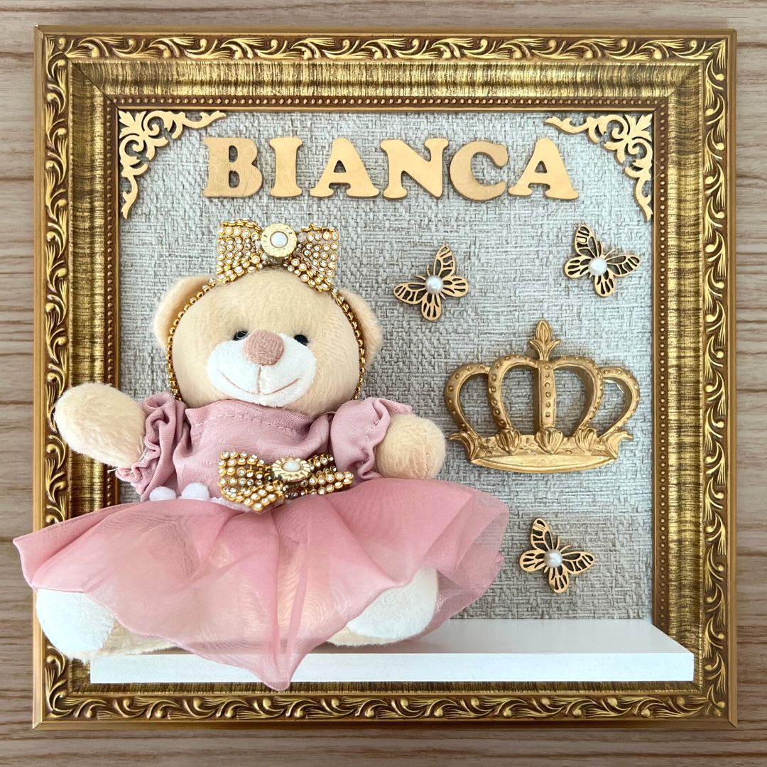 Quadro Maternidade Realeza Rosé Coroa (Fundo Bege)