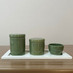 Kit Higiene Porcelana (3 Peças - Verde Oliva) + Bandeja MDF