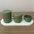 Kit Higiene Porcelana (3 Peças - Verde Oliva) + Bandeja MDF