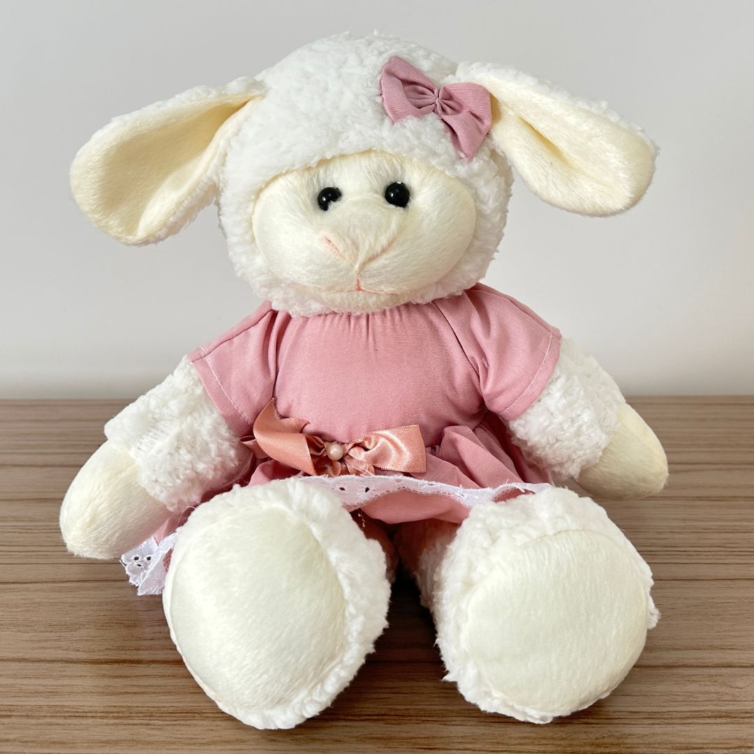 Ovelha de Pelúcia Perna Longa (Trio - Vestido Rosé)