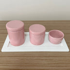Kit Higiene Porcelana (3 Peças - Rosé) + Bandeja MDF