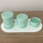 Kit Higiene Porcelana (3 Peças - Verde Menta) + Bandeja MDF