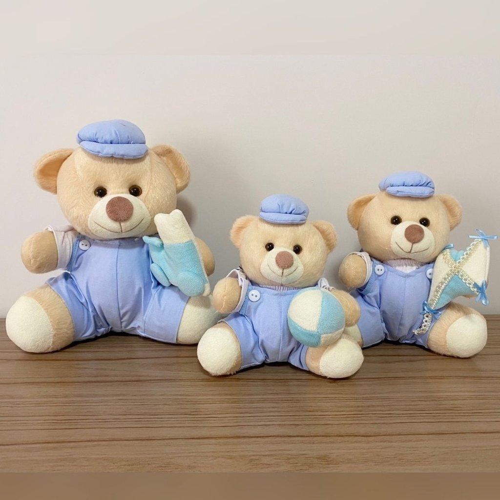 Urso De Pelúcia Com Brinquedo (Trio - azul claro)