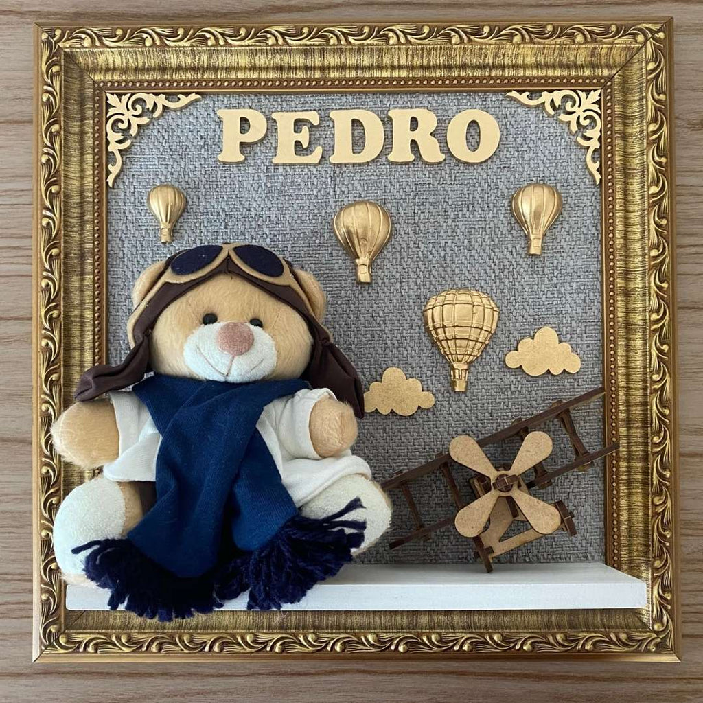 Quadro Maternidade Aviador Azul Marinho (Fundo Cinza)