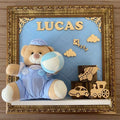 Quadro Maternidade Urso Brinquedo Azul Claro (Fundo Azul Claro)