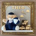 Quadro Maternidade Urso Brinquedo Azul Marinho (Fundo Bege)