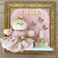 Quadro Maternidade Realeza Rosé Floral Pérola (Fundo Rosé)