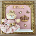 Quadro Maternidade Realeza Rosé Floral Coroa (Fundo Rosé)