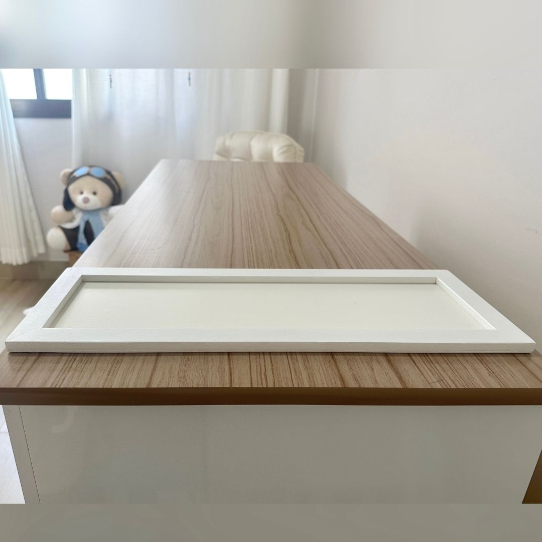 Kit Higiene Porcelana (3 Peças - Azul Claro) + Bandeja MDF + Garrafa Térmica