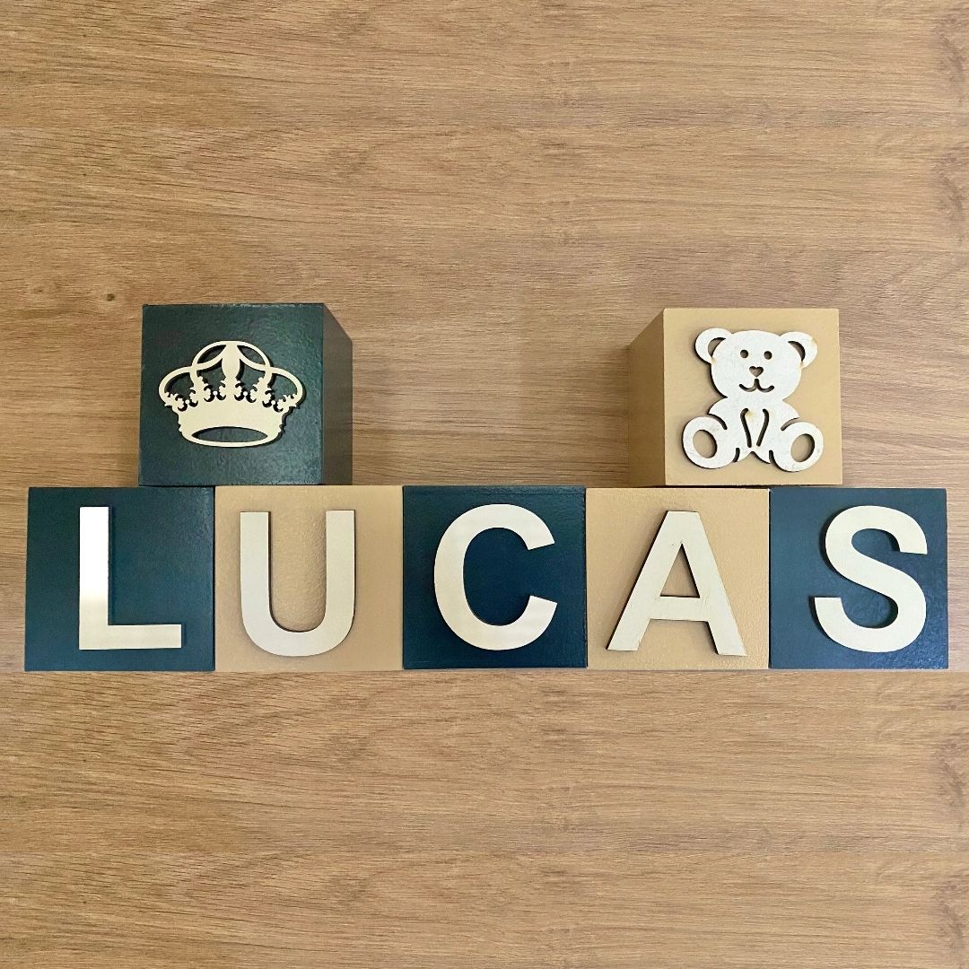 Cubo Com Letras MDF (Várias Cores - Menino)