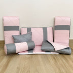 Kit Berço 400 Fios (Rosa Com Cinza)
