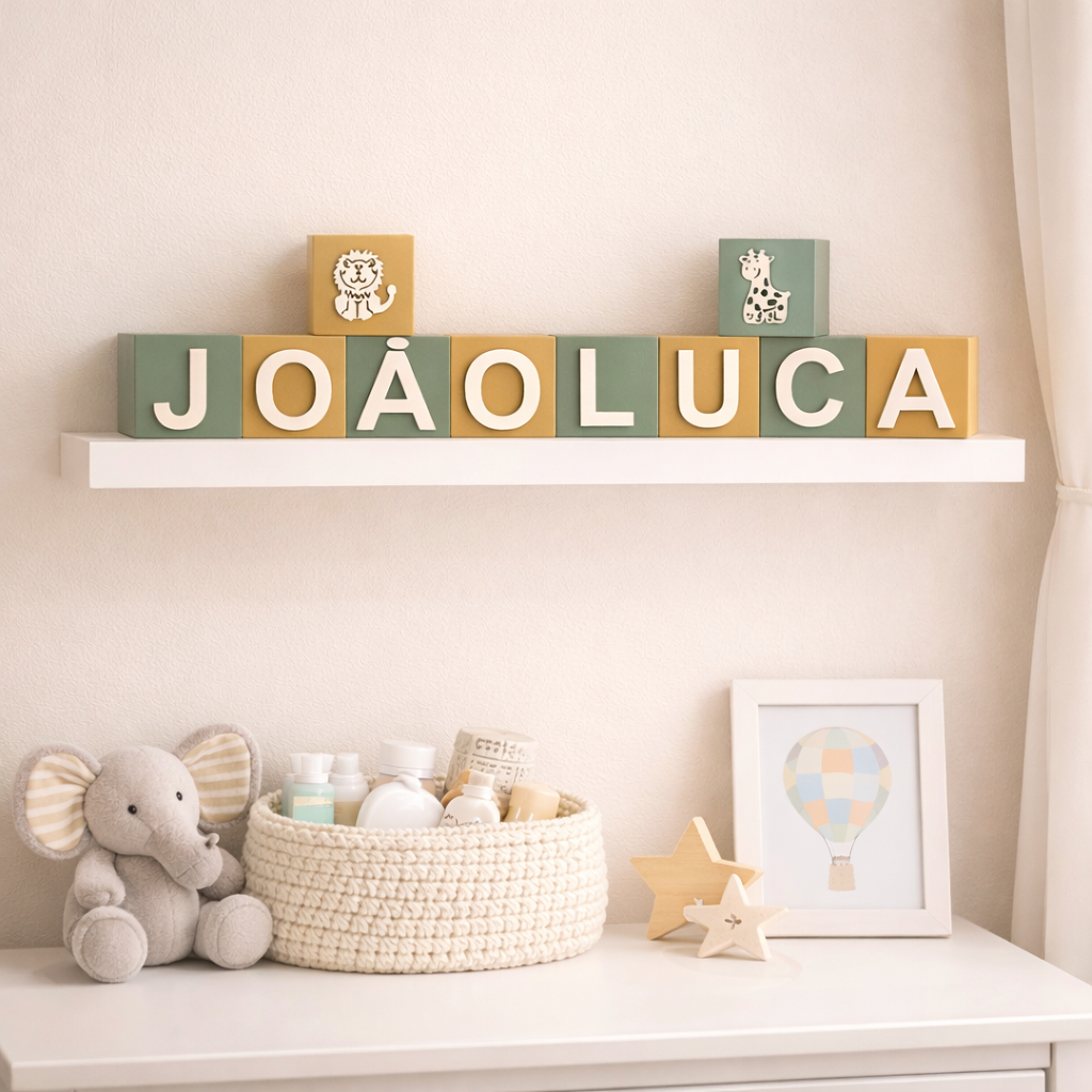 Cubo Com Letras MDF (Várias Cores - Menino)