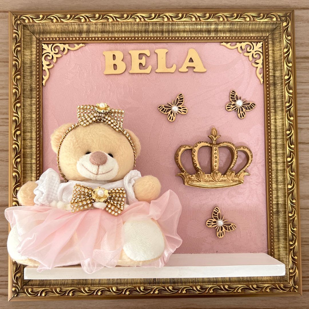 Quadro Maternidade Realeza Rosa Coroa (Fundo Rosé)