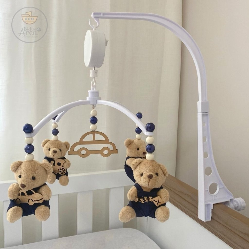 Móbile Musical Para Berço ( Urso Brinquedo - Azul Marinho)