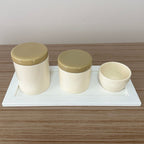 Kit Higiene Porcelana (3 Peças - Bege / Palha) + Bandeja MDF