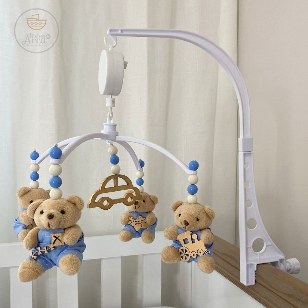 Móbile Musical Para Berço ( Urso Brinquedo - Azul Claro)