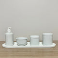 Kit Higiene Porcelana (4 Peças - Branco) + Bandeja MDF