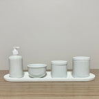 Kit Higiene Porcelana (4 Peças - Branco) + Bandeja MDF
