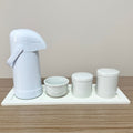 Kit Higiene Porcelana (3 Peças - Branco) + Bandeja MDF + Garrafa