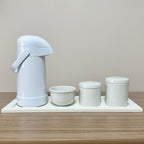 Kit Higiene Porcelana (3 Peças - Branco) + Bandeja MDF + Garrafa