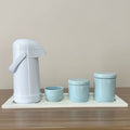 Kit Higiene Porcelana (3 Peças - Azul Claro) + Bandeja MDF + Garrafa Térmica