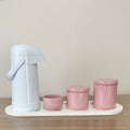 Kit Higiene Porcelana (3 Peças - Rosé) + Bandeja MDF + Garrafa Térmica