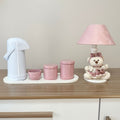 Kit Higiene + Abajur Com Ursa Zoe Linho (Rosé)
