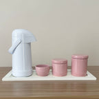 Kit Higiene Porcelana (3 Peças - Rosé) + Bandeja MDF + Garrafa Térmica