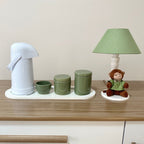 Kit Higiene Porcelana (3 Peças - Verde Oliva) + Bandeja MDF + Garrafa Térmica